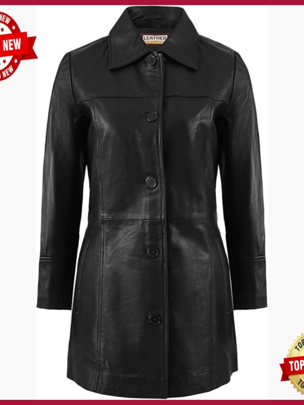 Lambskin Leather Car Coat 3/4 Length Overcoat Classic Style